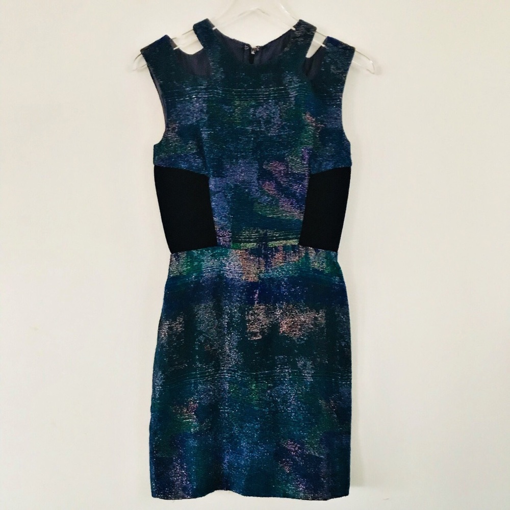 Proenza Schouler blue dress metallic, cut out shoulders Sz 2